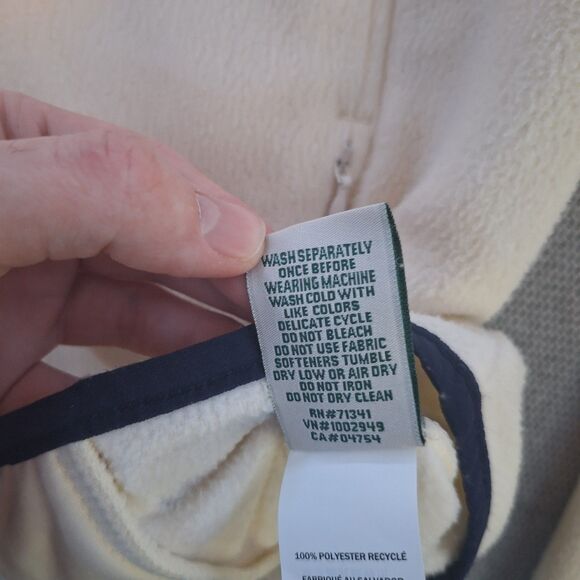 LL Bean Jacket Womens Medium Ivory Full Zip Lightweight Fleece Mock Neck Logo - Picture 10 of 16
